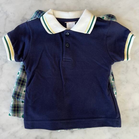 Vintage Y2K Baby Boy Truck Appliqué Plaid Overalls and Polo Outfit / 12 Months - Picture 8 of 9